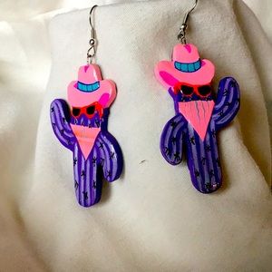 Fun Hand painted character Cactus Earrings